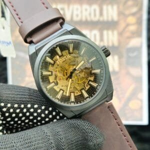 Fossil Everett 7A Mechanical Skeleton Watch – Brown Leather Edition